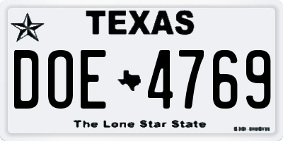 TX license plate DOE4769