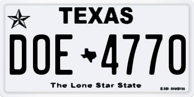 TX license plate DOE4770
