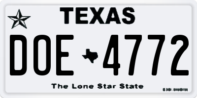 TX license plate DOE4772