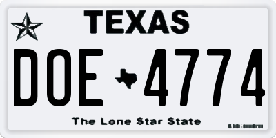 TX license plate DOE4774