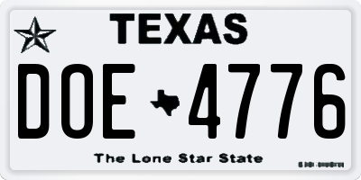 TX license plate DOE4776