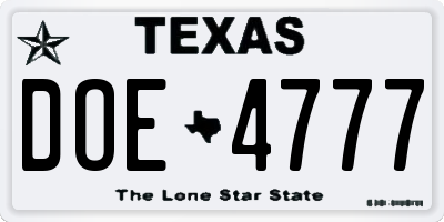 TX license plate DOE4777