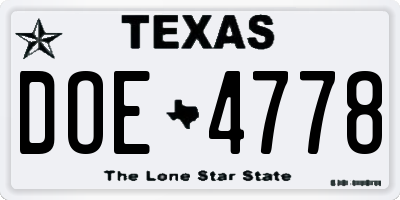 TX license plate DOE4778