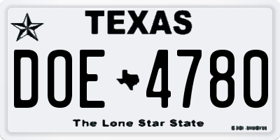 TX license plate DOE4780