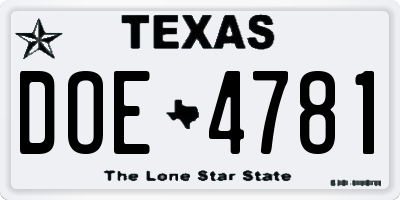 TX license plate DOE4781