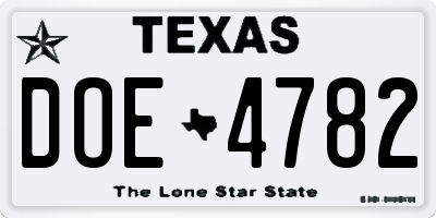 TX license plate DOE4782