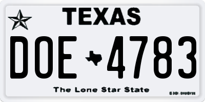 TX license plate DOE4783