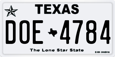TX license plate DOE4784
