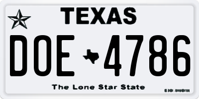 TX license plate DOE4786
