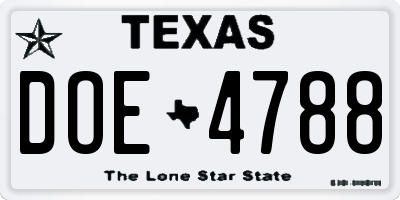 TX license plate DOE4788