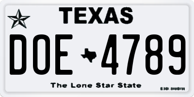 TX license plate DOE4789