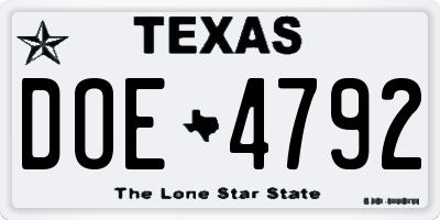 TX license plate DOE4792