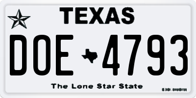 TX license plate DOE4793
