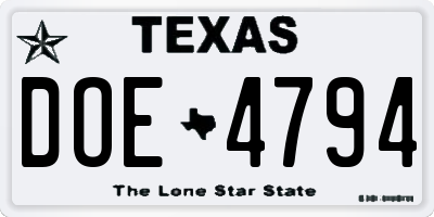TX license plate DOE4794