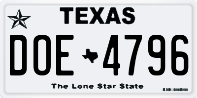 TX license plate DOE4796