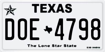 TX license plate DOE4798