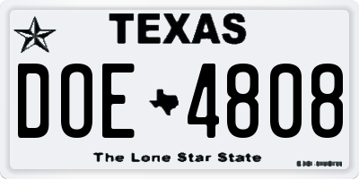TX license plate DOE4808