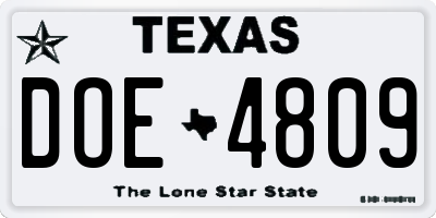 TX license plate DOE4809