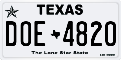 TX license plate DOE4820
