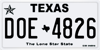 TX license plate DOE4826