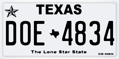 TX license plate DOE4834