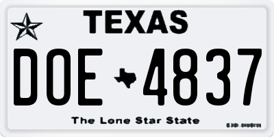 TX license plate DOE4837