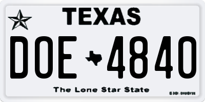 TX license plate DOE4840