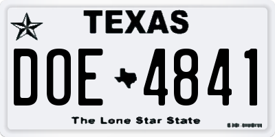 TX license plate DOE4841