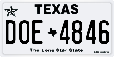 TX license plate DOE4846
