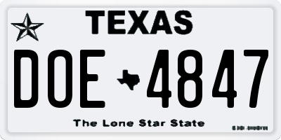 TX license plate DOE4847
