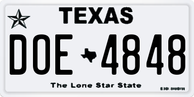 TX license plate DOE4848