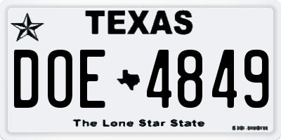 TX license plate DOE4849