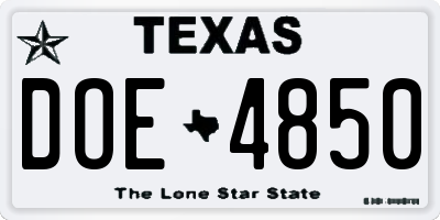TX license plate DOE4850