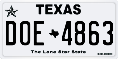 TX license plate DOE4863