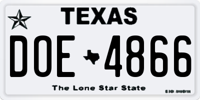 TX license plate DOE4866