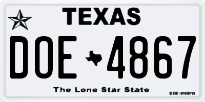 TX license plate DOE4867