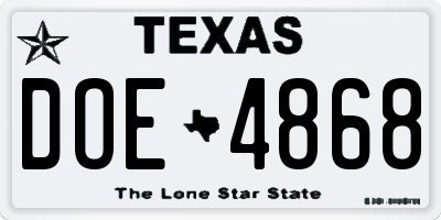 TX license plate DOE4868