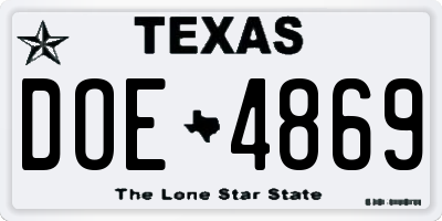 TX license plate DOE4869