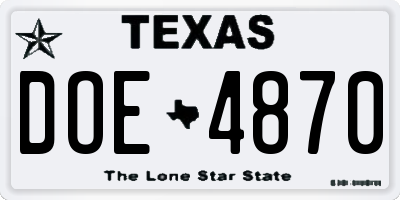 TX license plate DOE4870