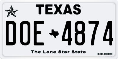 TX license plate DOE4874