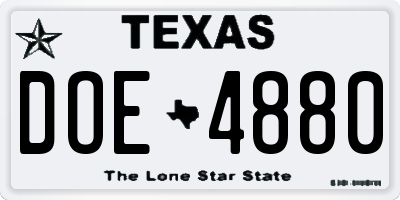 TX license plate DOE4880