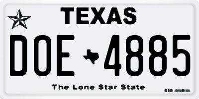 TX license plate DOE4885
