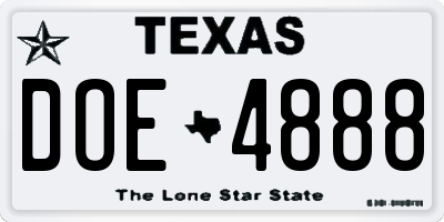 TX license plate DOE4888