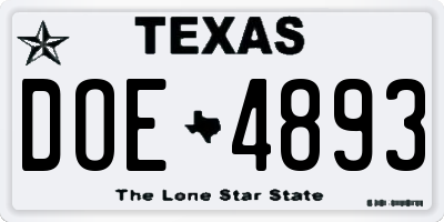 TX license plate DOE4893