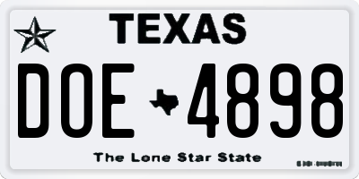 TX license plate DOE4898
