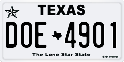 TX license plate DOE4901