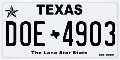 TX license plate DOE4903