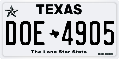 TX license plate DOE4905