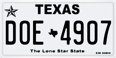 TX license plate DOE4907