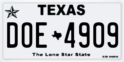TX license plate DOE4909
